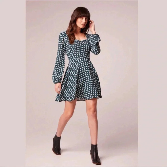 New BAND OF THE FREE Genevieve Autumn Teal Diamond Long Sleeve Mini Dress - Picture 3 of 11